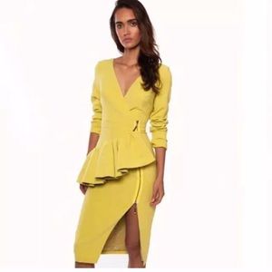 8th sign yellow peplum long sleeve dress